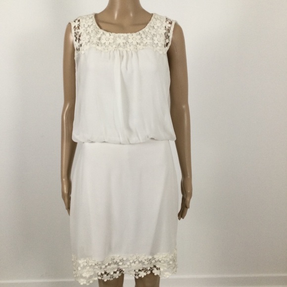 VERA MODA Midi Occasion Dress Off White with Lace Trim - Picture 1 of 10